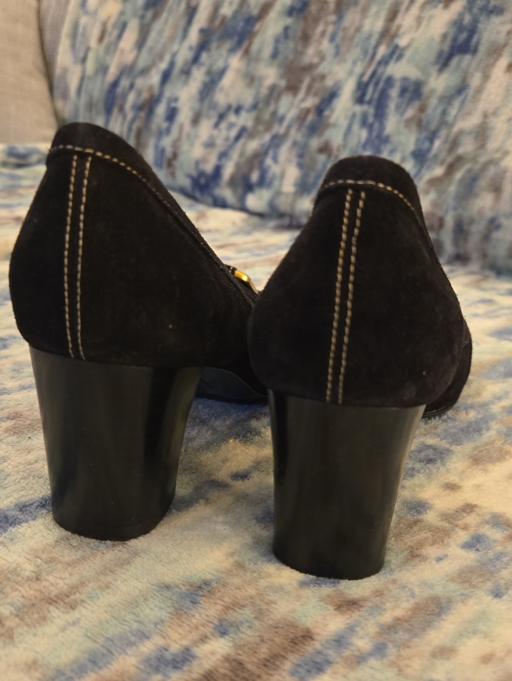Salvatore Ferragamo Black Suede Loafers with Gold Buckles - Picture 6 of 9